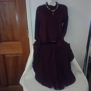 Elegant Burgundy Long Sleeve Blouse Short In Front Long And Back Extra Large